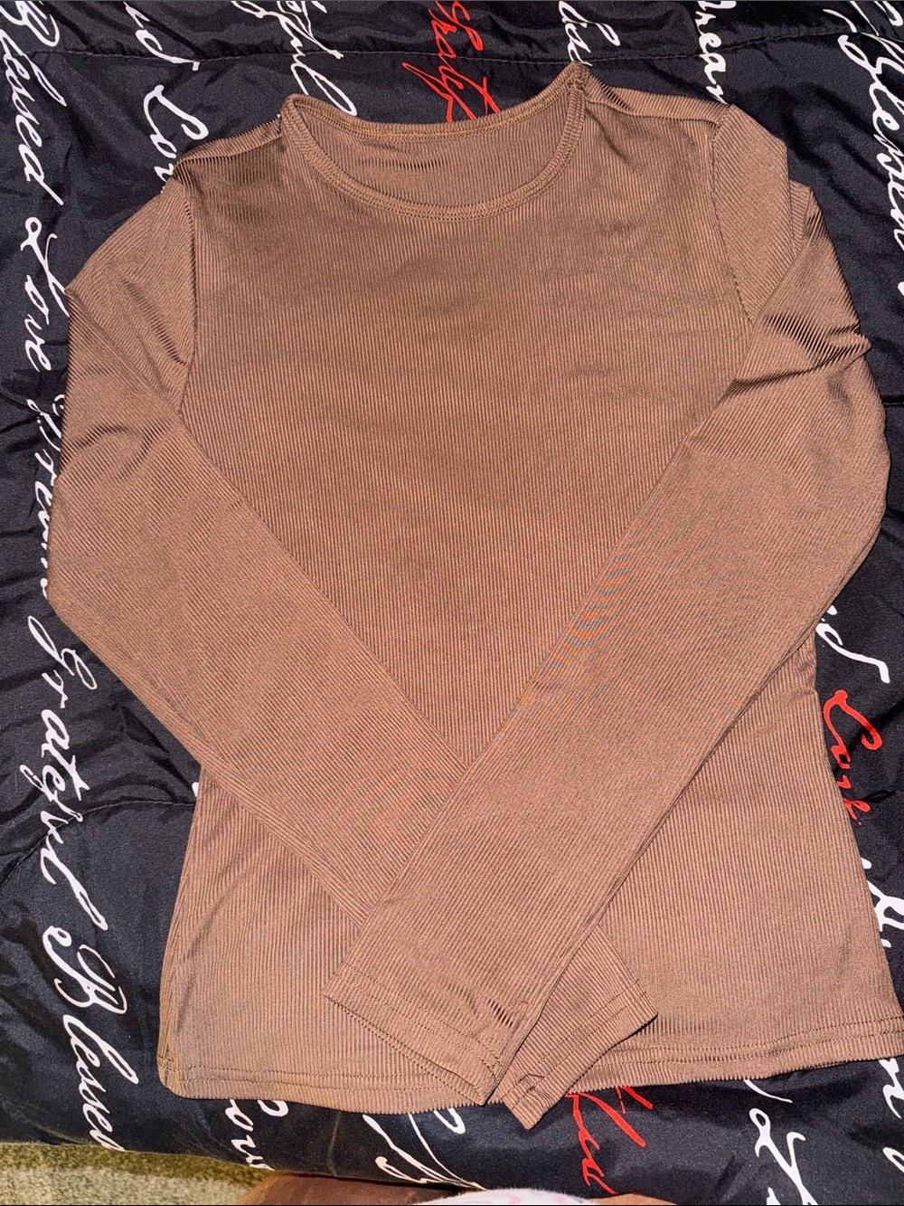 Brown Ribbed Long Sleeve Top
